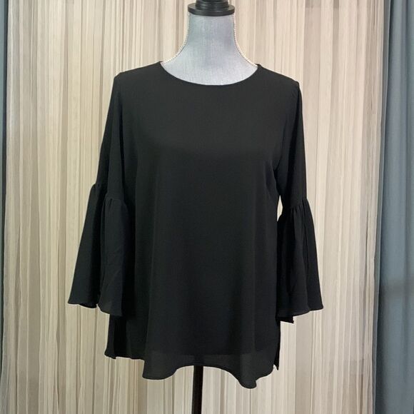 BOBEAU Blouse pullover keyhole back closure 3/4 sleeves with ruching women’s S - Picture 2 of 12